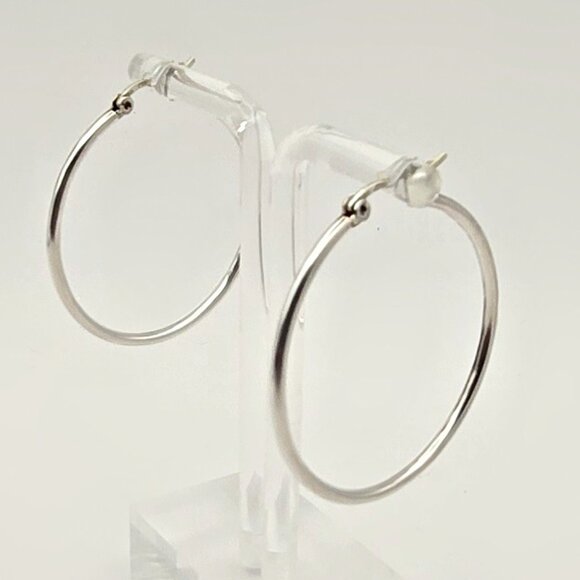 Sterling 1.5" Silver Hoop Earrings - Picture 5 of 6